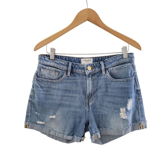 Frame Denim Le Grand Garçon Short Renton Blue Jeans size 28 light distressing - Picture 1 of 8